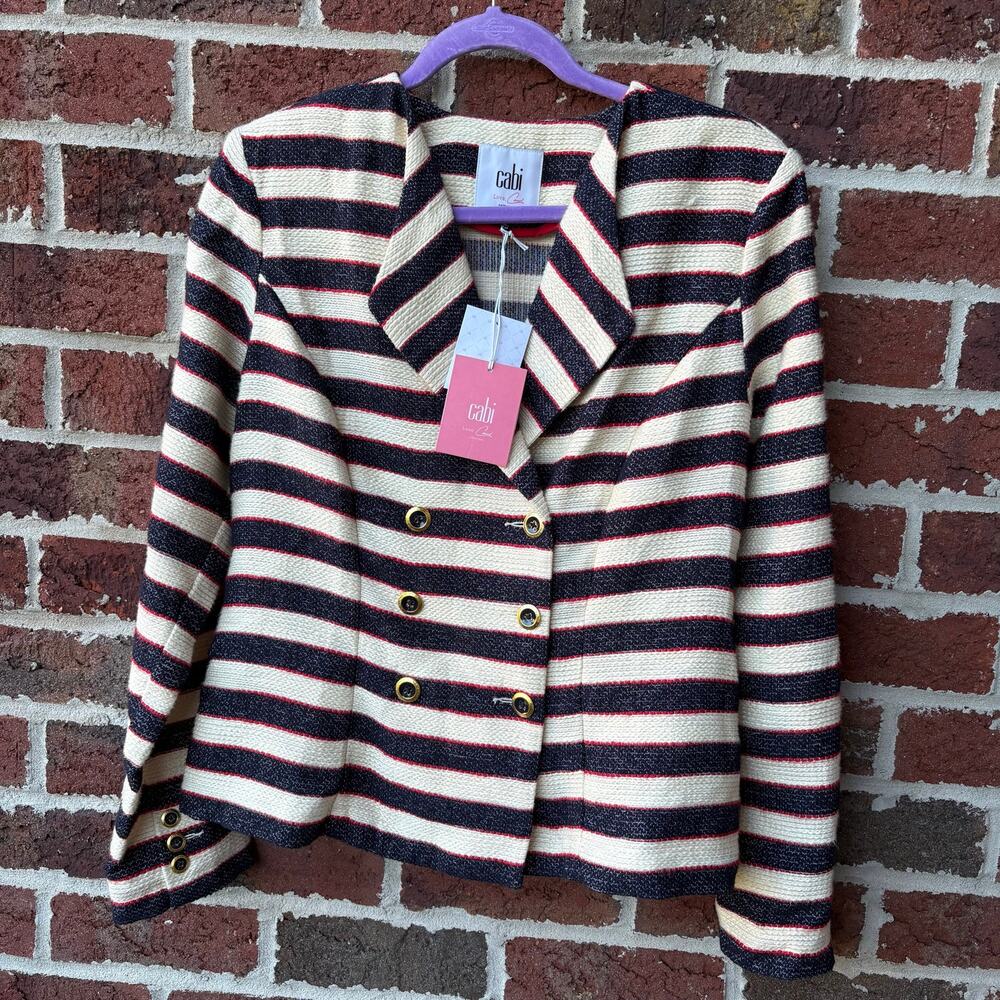NWT Cabi Love Carol Striped Double Breasted Knit Blazer Jacket Women’s S
